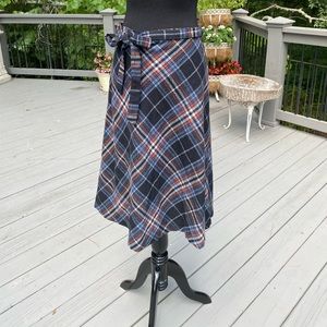 Vintage 70s Highwaisted Dark Academia Plaid Wrap MIDI Skirt
